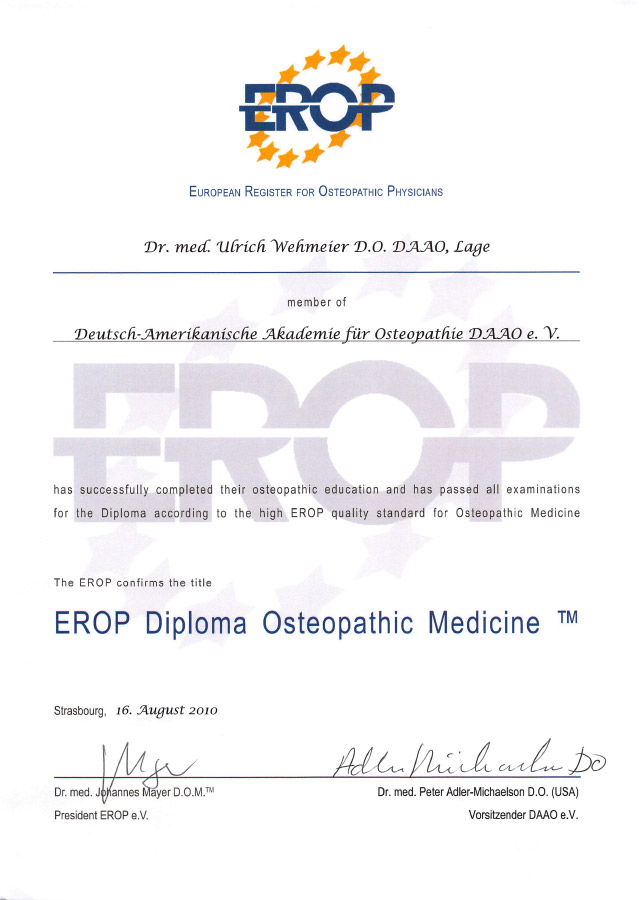Osteopathie Zertifikat